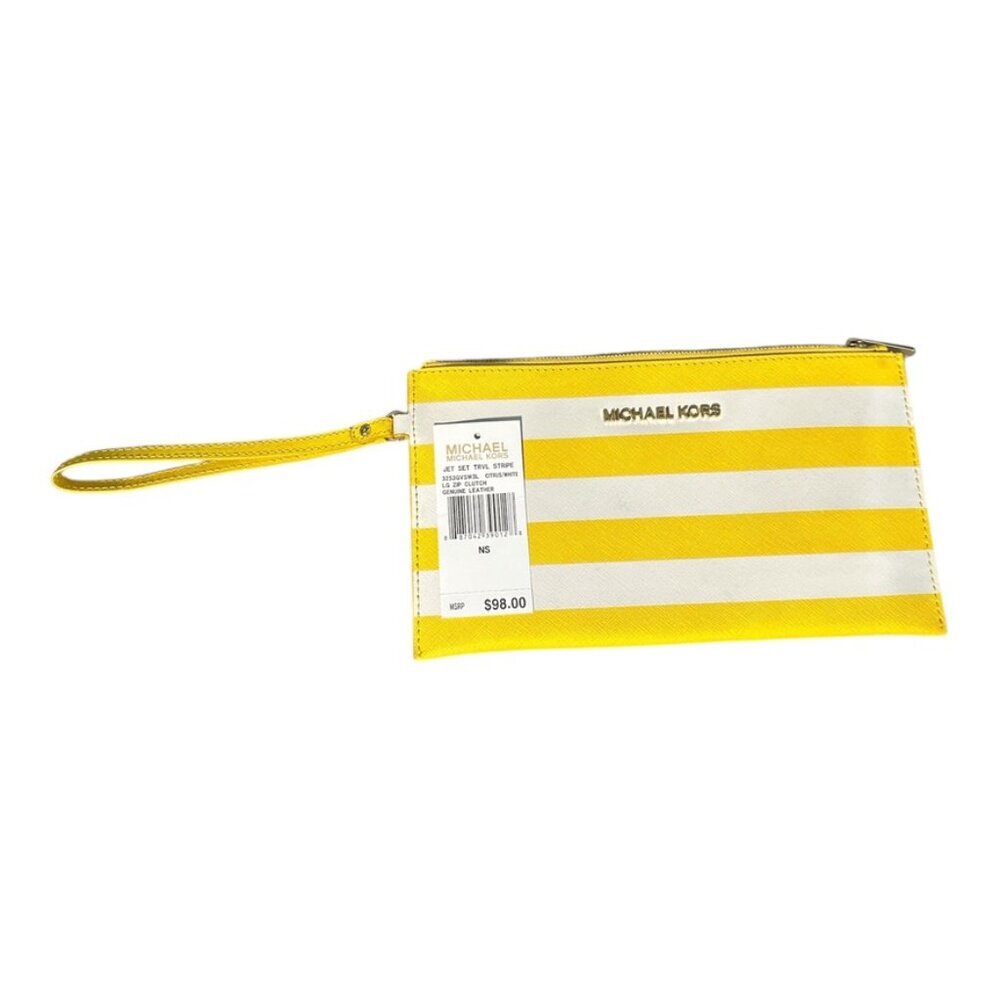 Michael Kors Jet Set Yellow Stripe Leather Wristlet - Picture 2 of 5